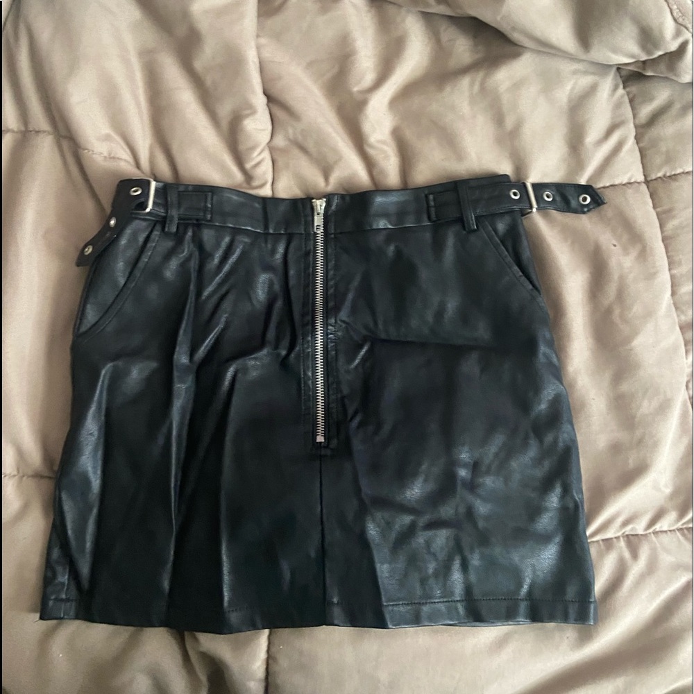 Olivaceous Leather Skirt